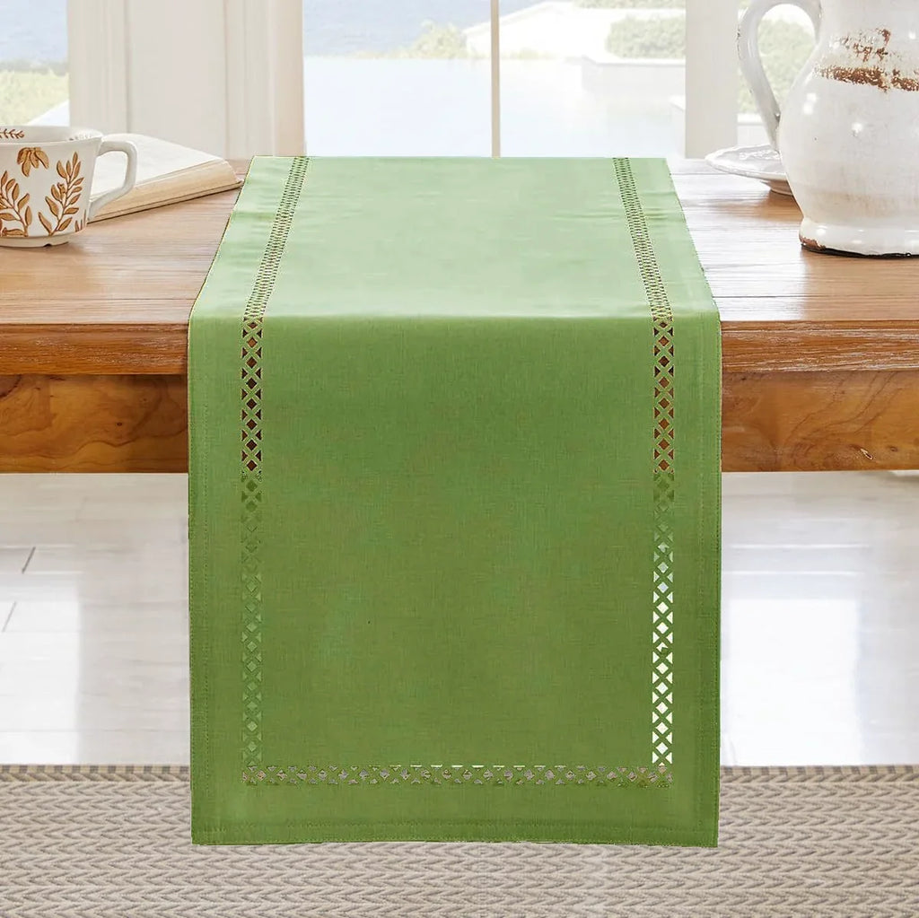 Linen table runner modern chic openwork pattern - view 10