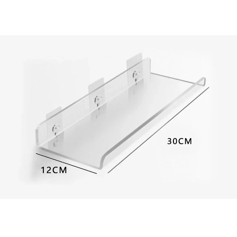 Transparent acrylic floating wall shelf for organized storage - U 30x12cm