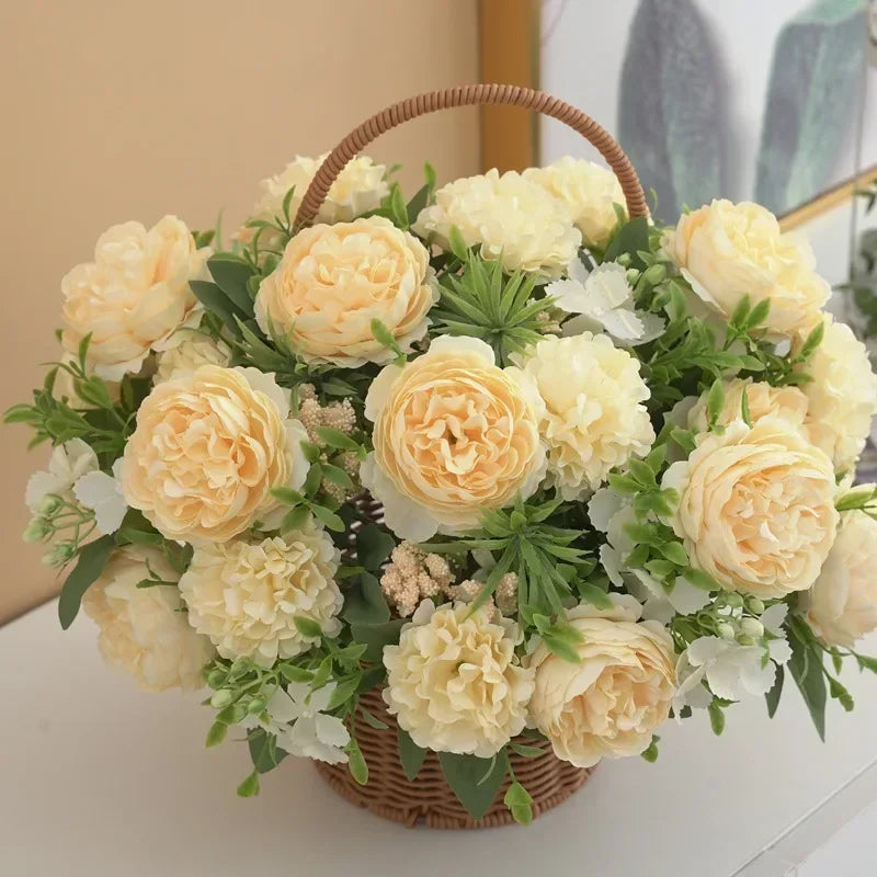 Bouquet of artificial hortensias and peonies for interior decoration