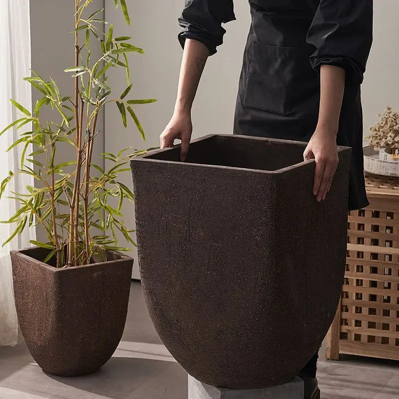 Square clay flower pot for outdoor garden with breathable plants - view 3
