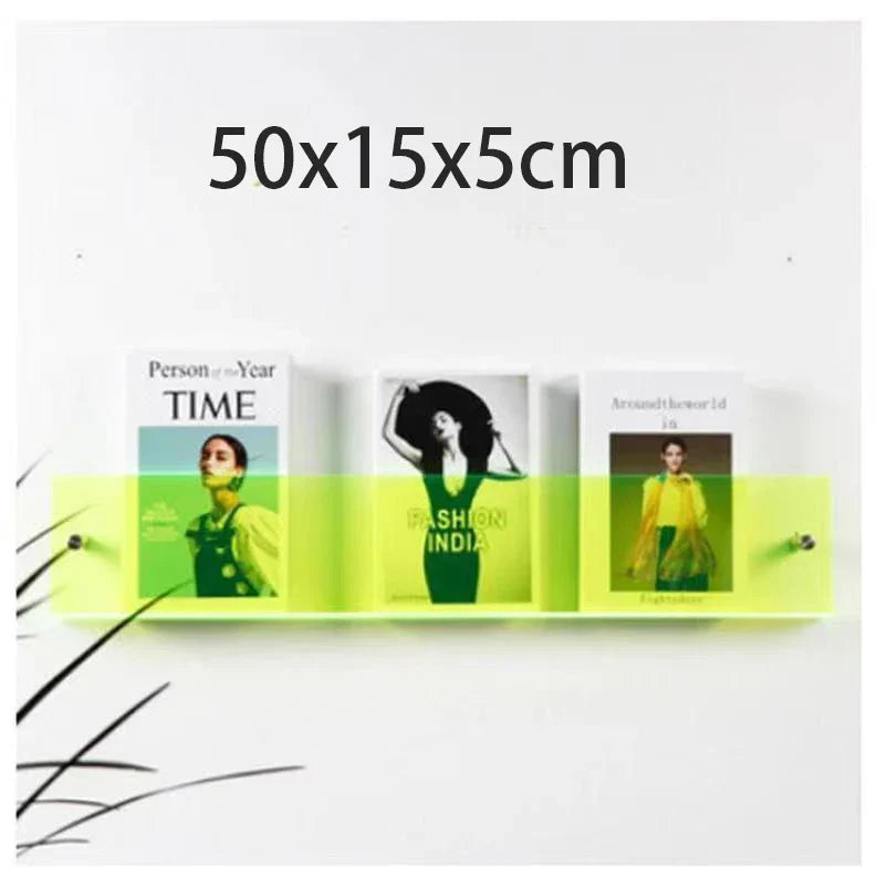 Floating acrylic wall shelf with magazine holder and literature organizer - 50cm 5mm Thick 6