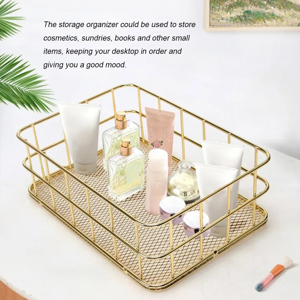 Gold iron storage basket for office and supplies - view 3