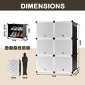 Shoe storage box with 6 plastic modular compartments - Black and White
