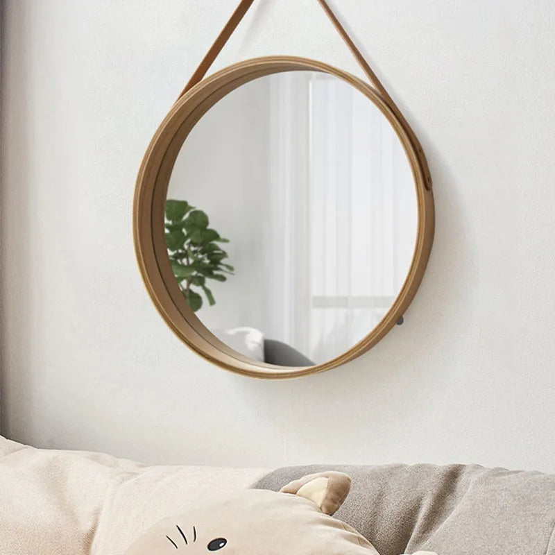 Round wall mirror in thick wood for make-up - view 2