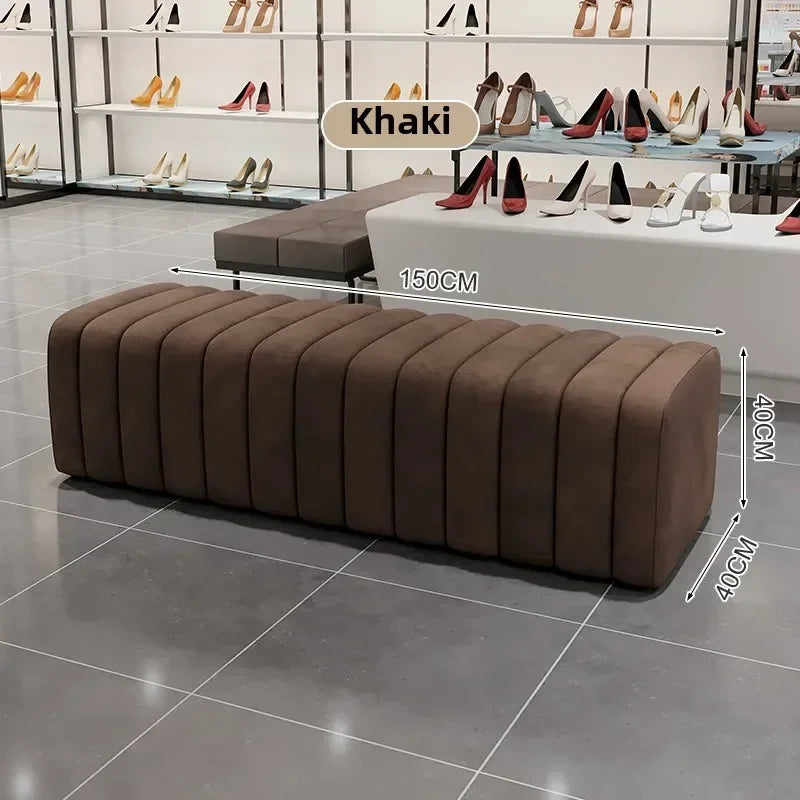 Modern design shoe bench with soft and comfortable footrest - Khaki Length 150CM