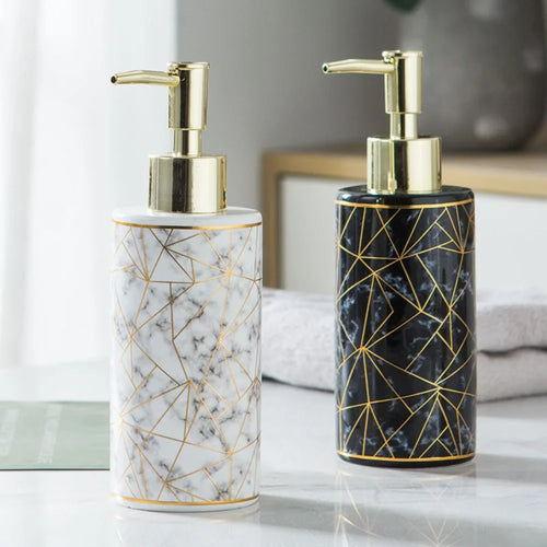 1pc Marble Pattern Ceramic Soap Dispenser,10.14oz Press Type Lotion Dispenser, Refillable Empty Bottle For Shampoo Shower Gel, B - view 2