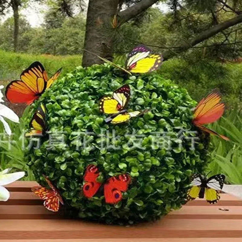 Artificial Lily and Butterfly Topiary Ball for Garden Decor - Butterfly Ball / 36 cm