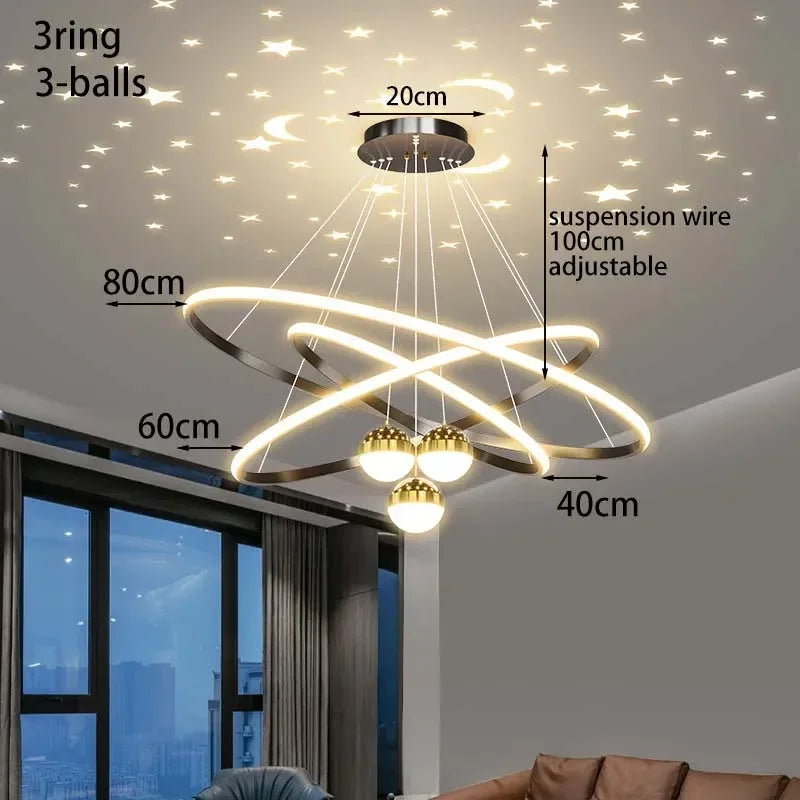 Chandelier led modern starry sky for interior decoration - Black 40-60-80cm / Gradation à distance