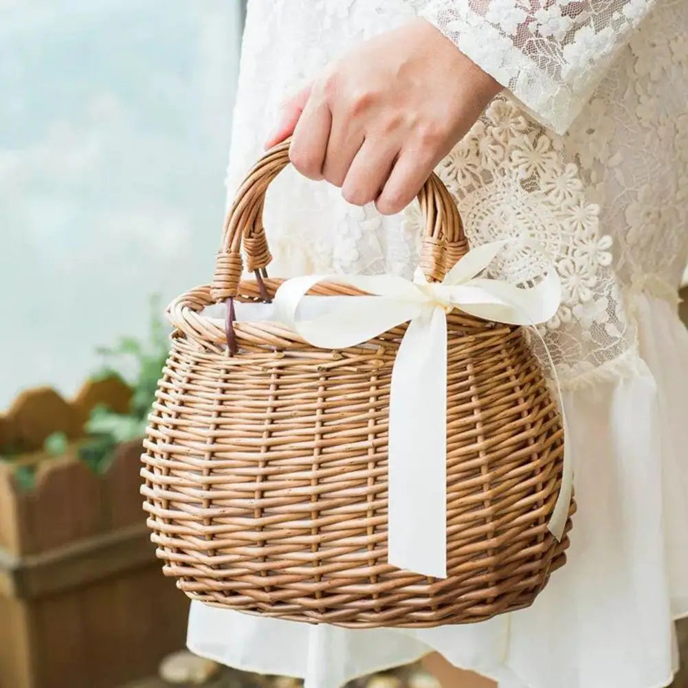 Wicker flower basket handbag in hand woven wicker - view 4