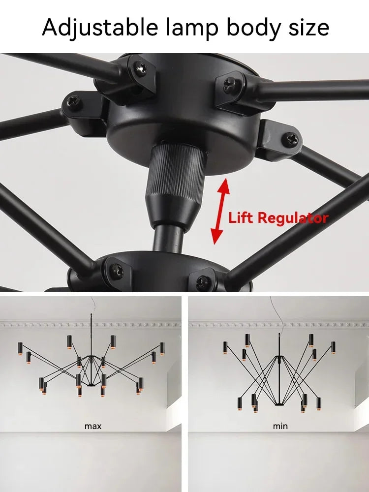 Modern minimalist indoor home lighting hanging design, living room, dining room, attic, black candlestick, room decoration - view 6