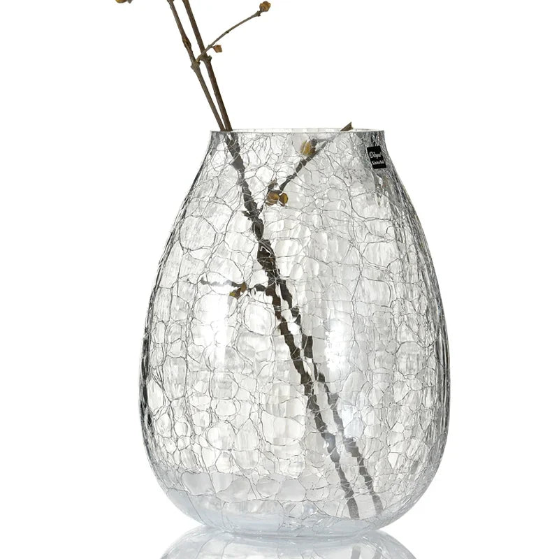 Light luxury handicraft ornaments, ice flower colored glass vase, large transparent glaze ware - view 5