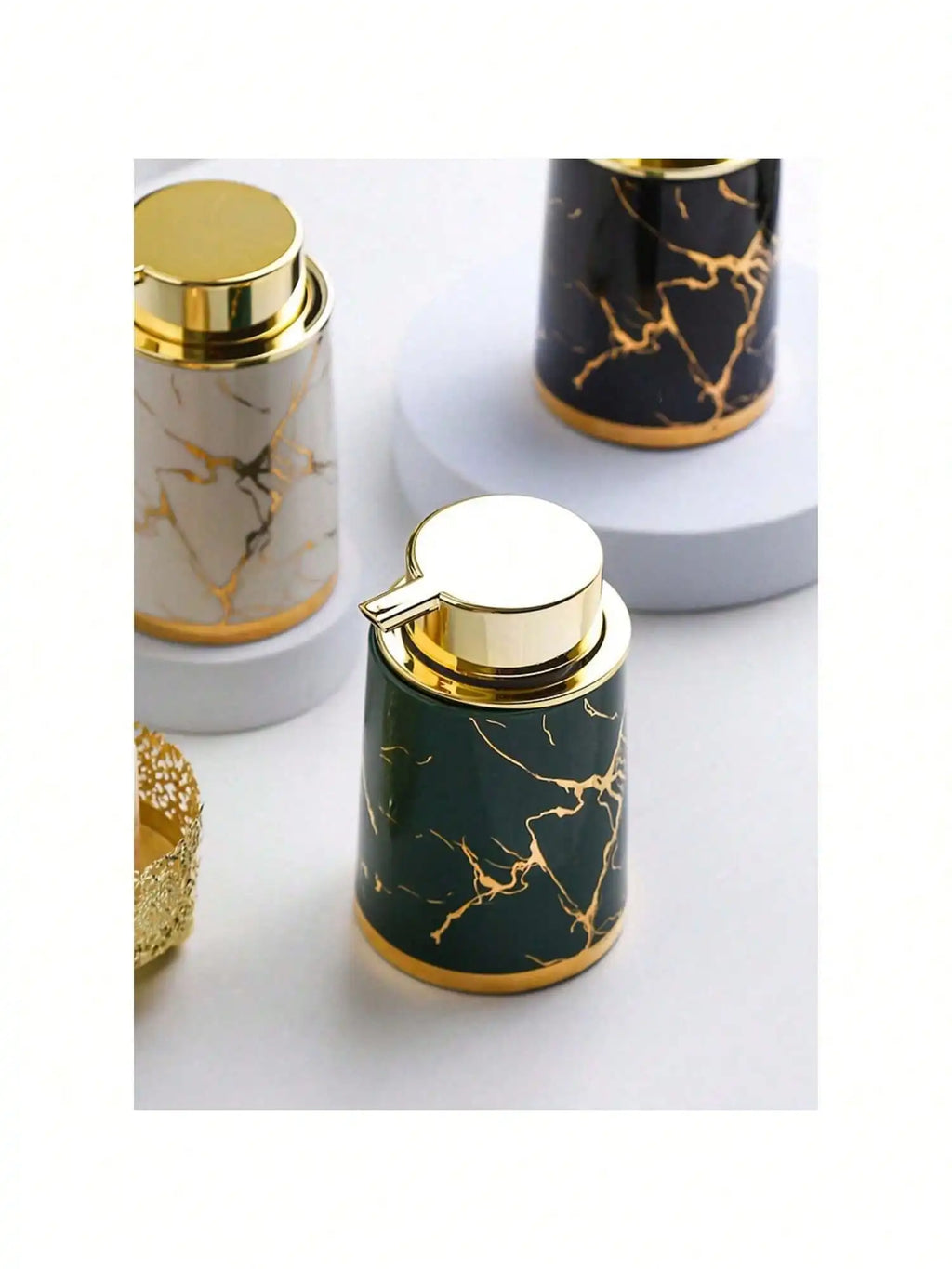 400ml Light Luxury Ceramic Marble Texture Refillable Press Mousse Foaming Soap Dispenser For Bottling, Filling Facial Cleanser - view 4