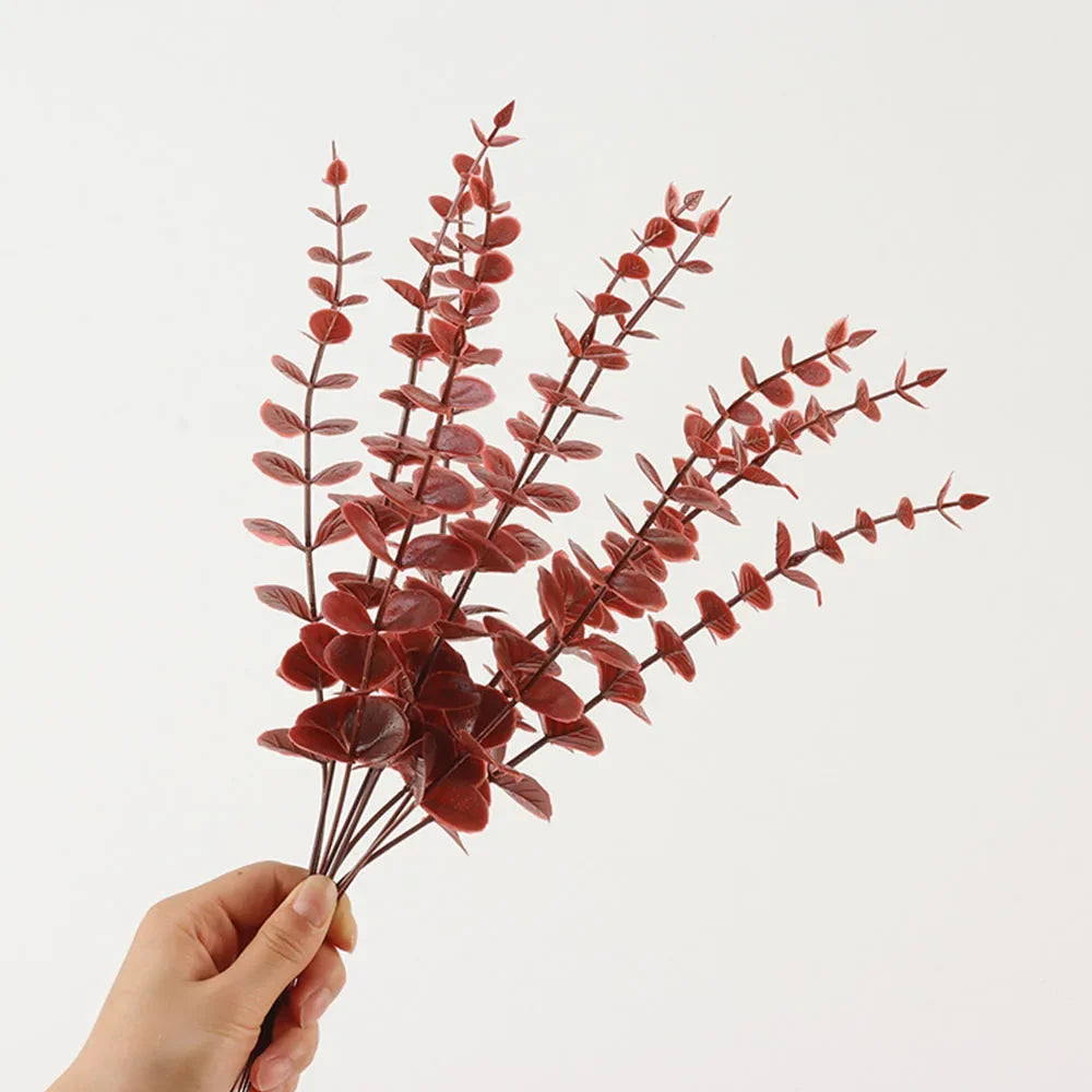Set of 5 Artificial Eucalyptus Stems for Floral Decor, Design 1 - Red wine / 5 pieces