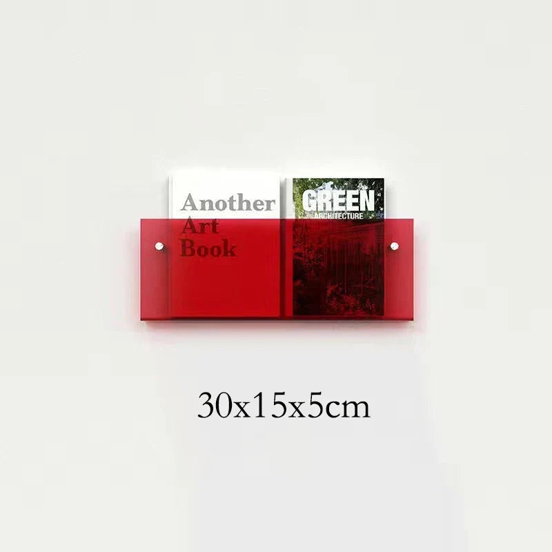 Floating acrylic wall shelf with magazine holder and literature organizer - 30cm 5mm Thick