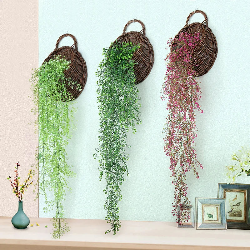 Wall decoration in rattan with leaves and golden bell - view 4