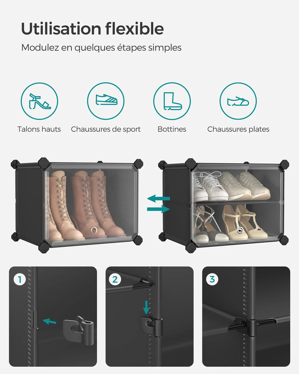 SONGMICS Shoe shelf 6 compartments, Storage shelf Modular, 30 x 40 x 30 cm compartment, with door - view 6