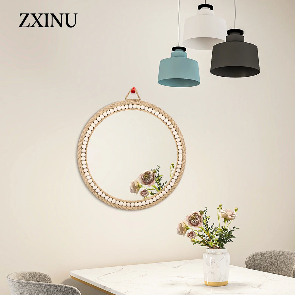 Round decorative wall mirror in rattan to hang - view 3