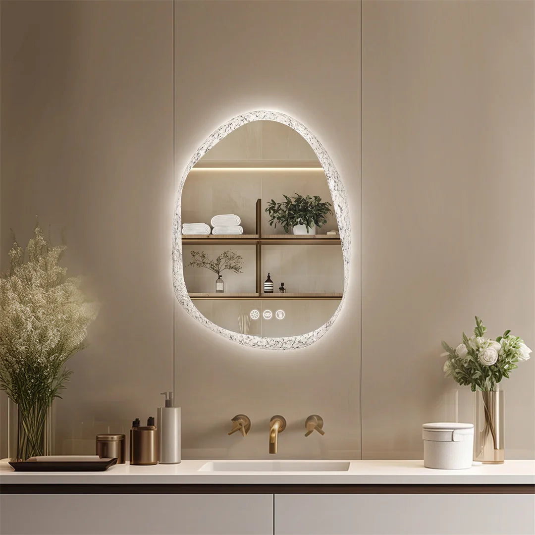 Frameless mirror with led lighting and touch sensors