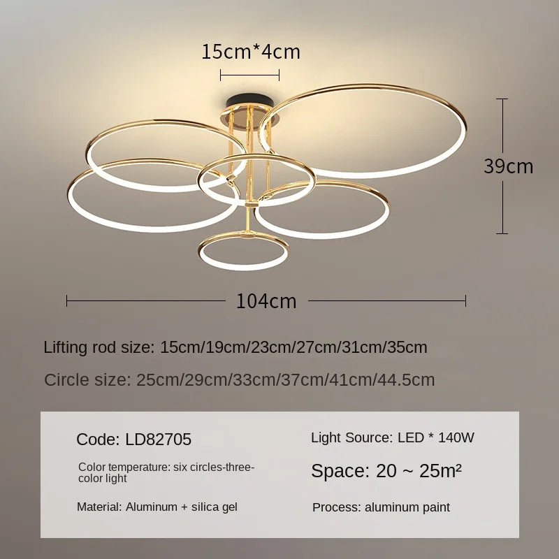 Modern decorative chandelier in ring for elegant interior - D 104cm / 3 modifiables