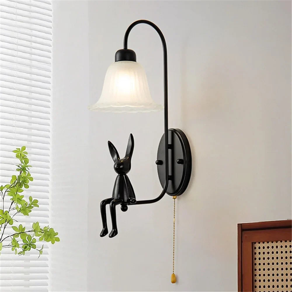 Black glass retro wall sconce with pull-out switch - view 3