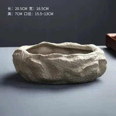 Ceramic Rock Mud Imitation Stone tea Washing Pen Wash tea Cups, Household tea Set Accessories, Extra Large Basin - L20.5cm tea wash