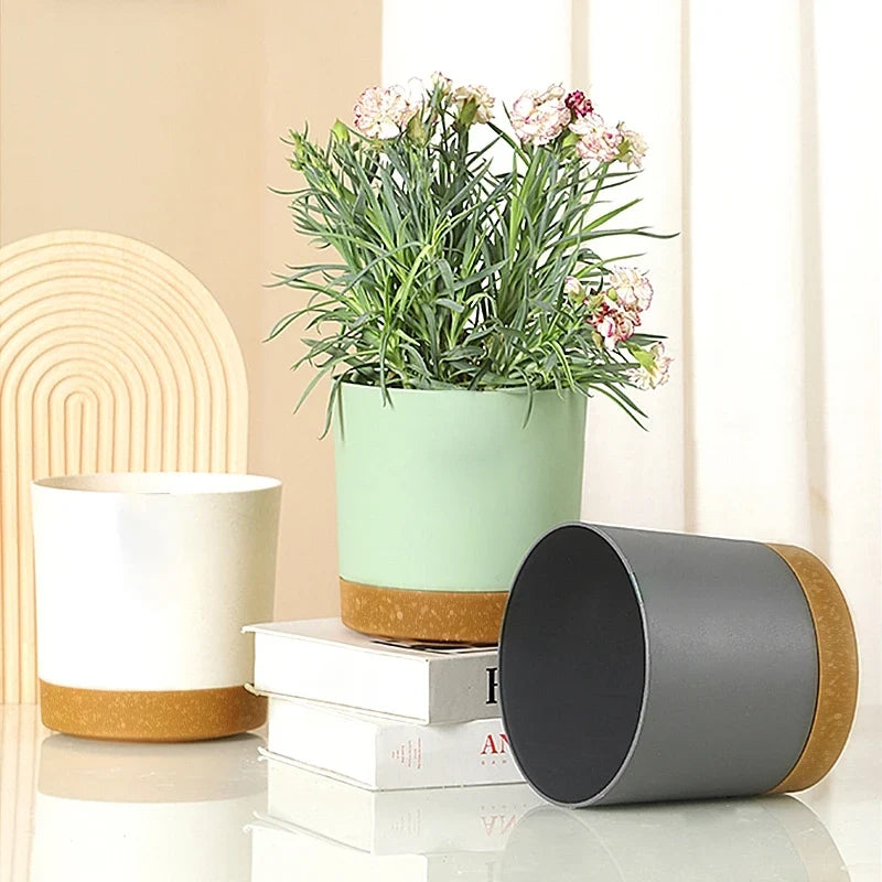 Automatic flower pots with garden and plant saucer