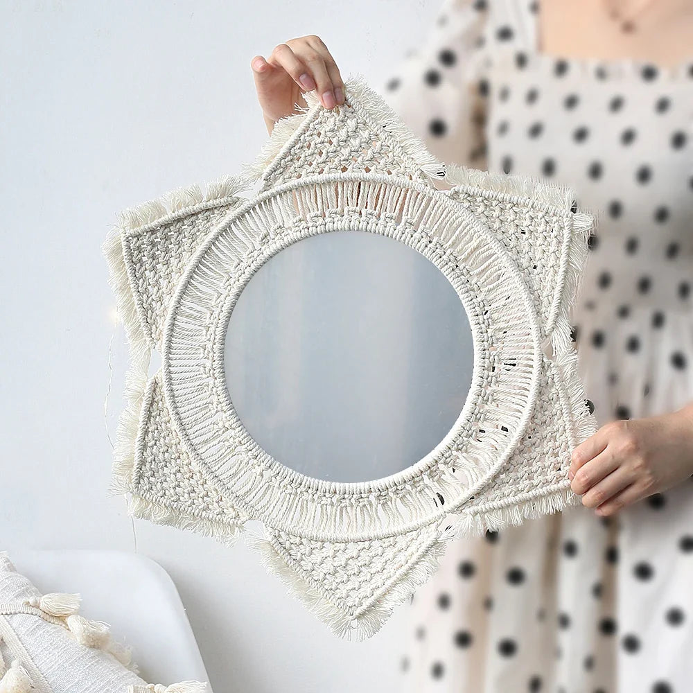 Wall mirror in macrame interior decoration bohemian style - view 2