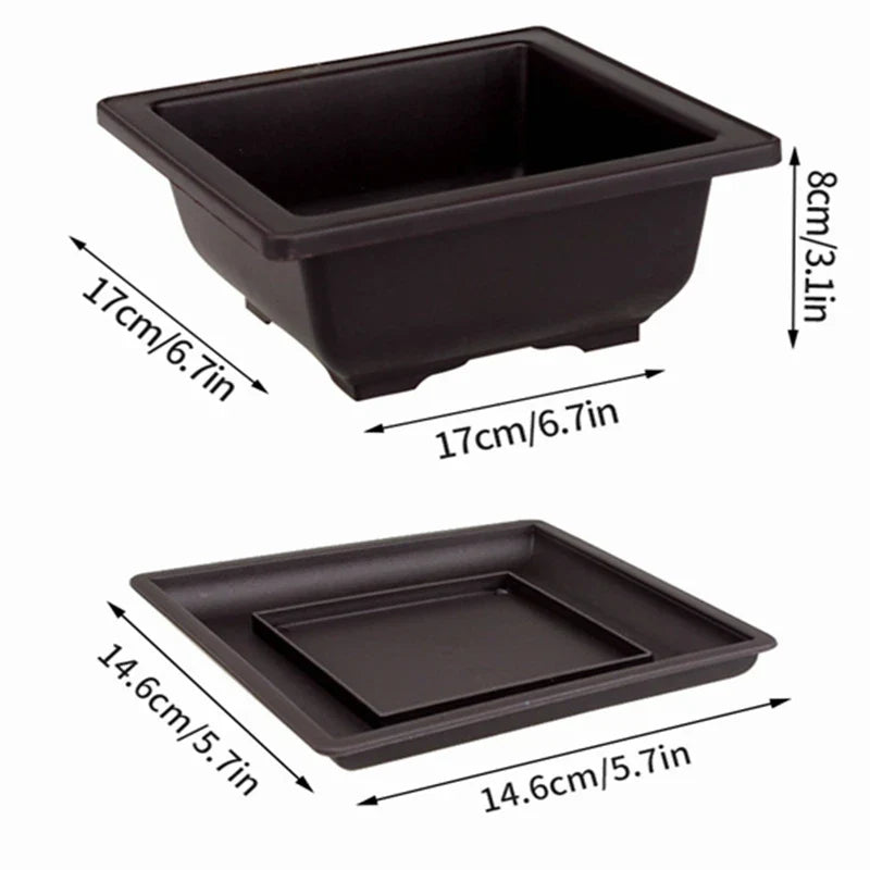 Rectangular flower pots imitation clay for outdoor garden - Square-L with tray / As Shown In Photo
