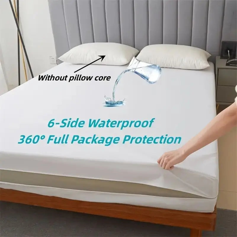 1pc 6-Sides Fully Enclosed Waterproof Mattress Cover With Zipper (Without Pillowcase), Dust-proof Mattress Protector Solid Color - view 5