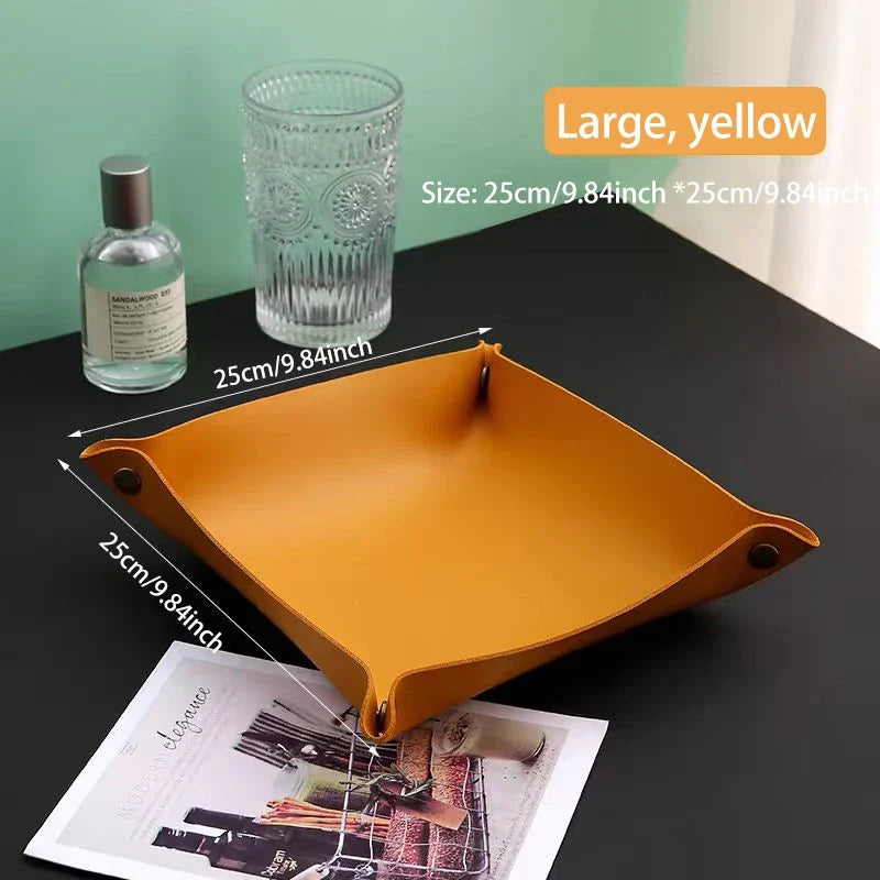 Leather Key and Cosmetic Storage Box, Medium or Large - Large Yellow