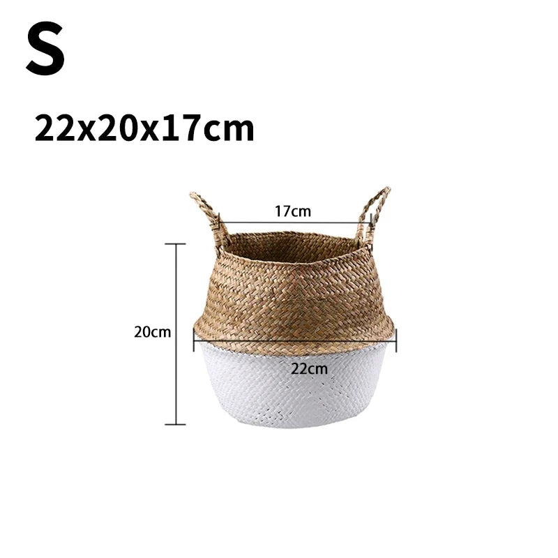 Wicker basket suspended for storage and home decoration - 22CM S-White