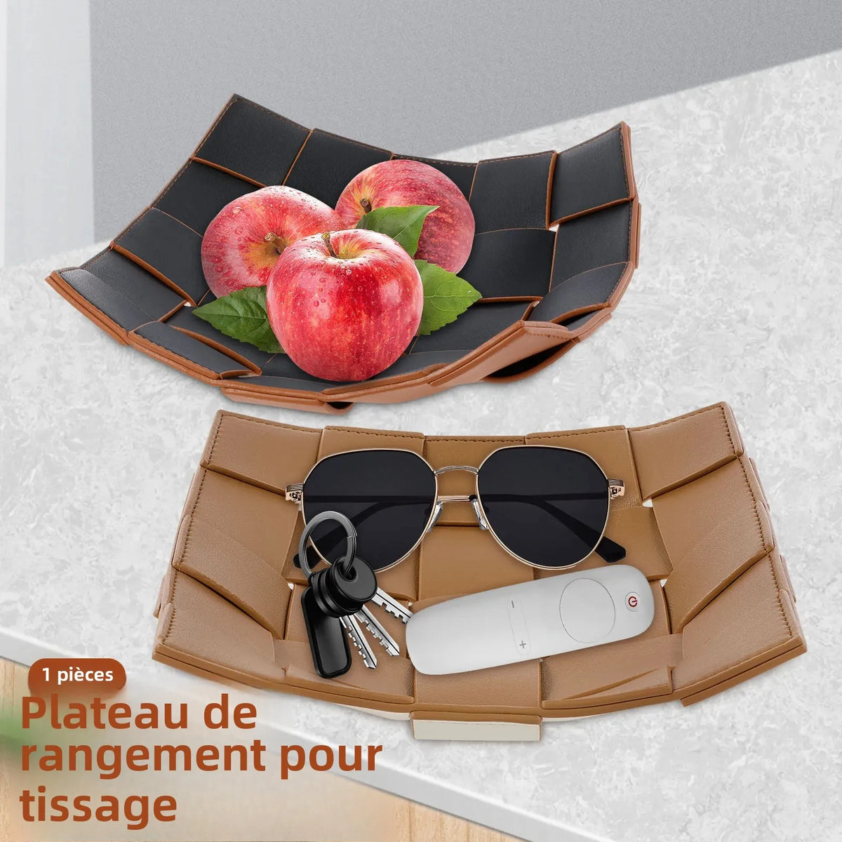 Leather storage tray for keys and other objects - view 2