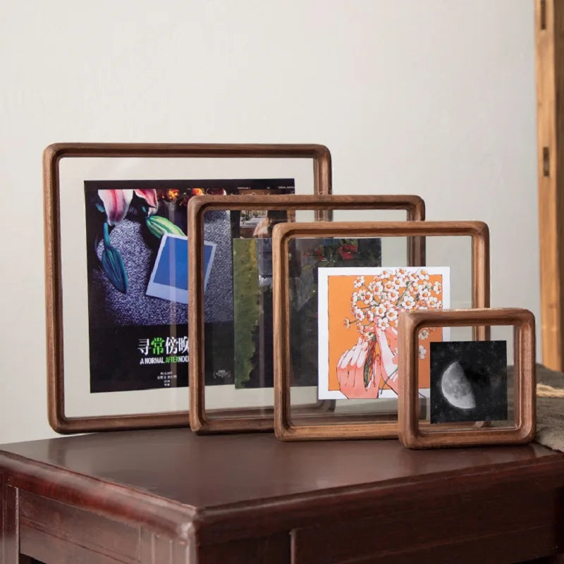 Double-sided photo frame in wood and glass for interior decoration - view 3