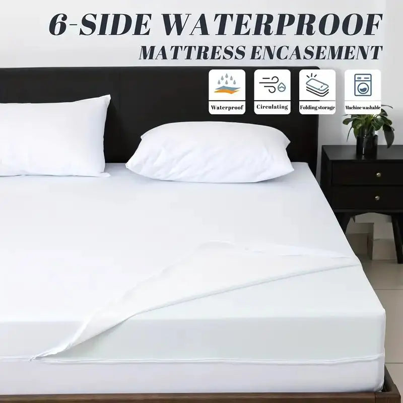 1pc 6-Sides Fully Enclosed Waterproof Mattress Cover With Zipper (Without Pillowcase), Dust-proof Mattress Protector Solid Color - view 2