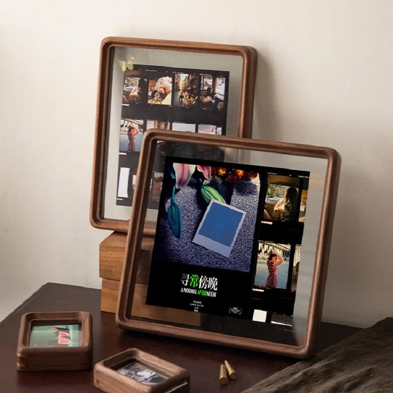 Double-sided photo frame in wood and glass for interior decoration - view 2