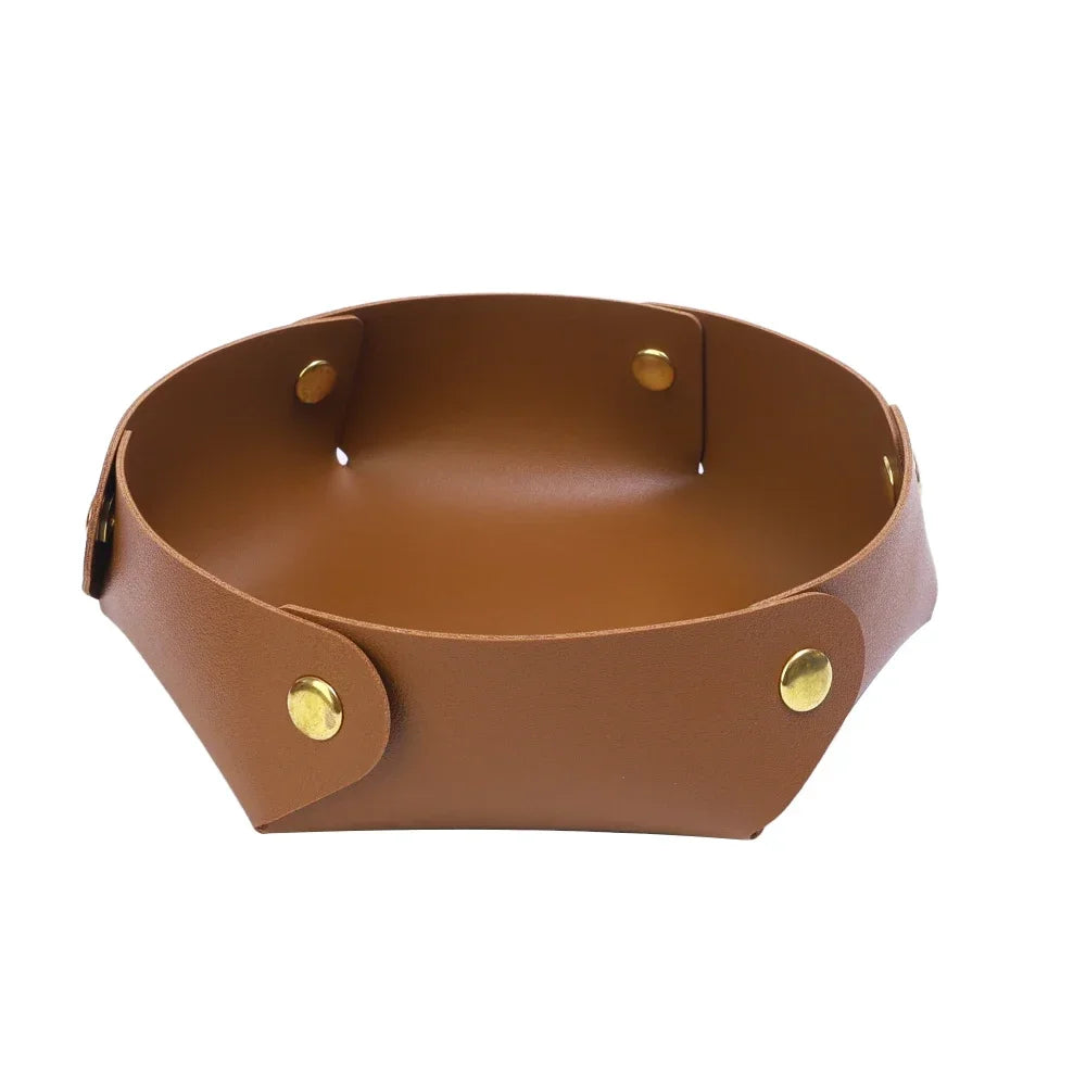 Folding leather top for storage and organization - Brun / 18x18x5cm