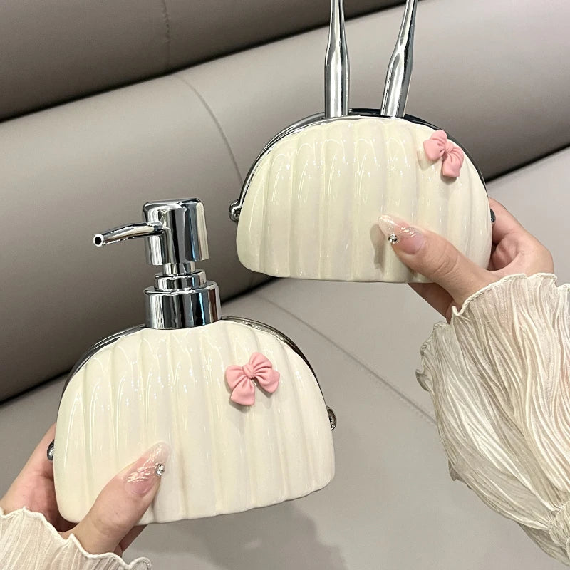 Nordic Ceramic Emulsion Bottle, Elegant Bag-Shaped Shampoo Dispenser, Exquisite Soap Bottle, Bathroom Accessories - view 4