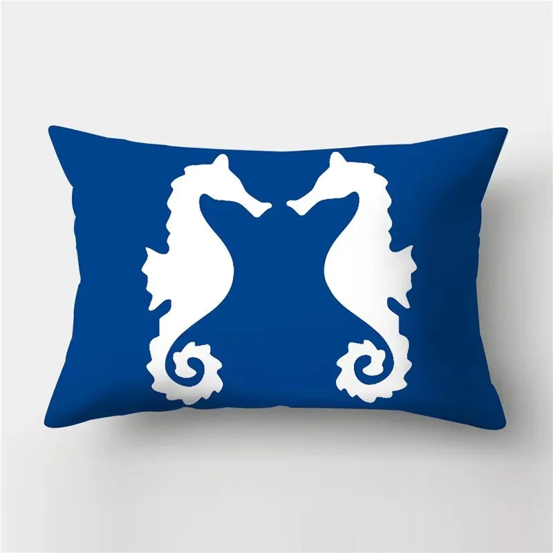 Throw pillow cover polyester blue marine animal pattern 30x50 cm