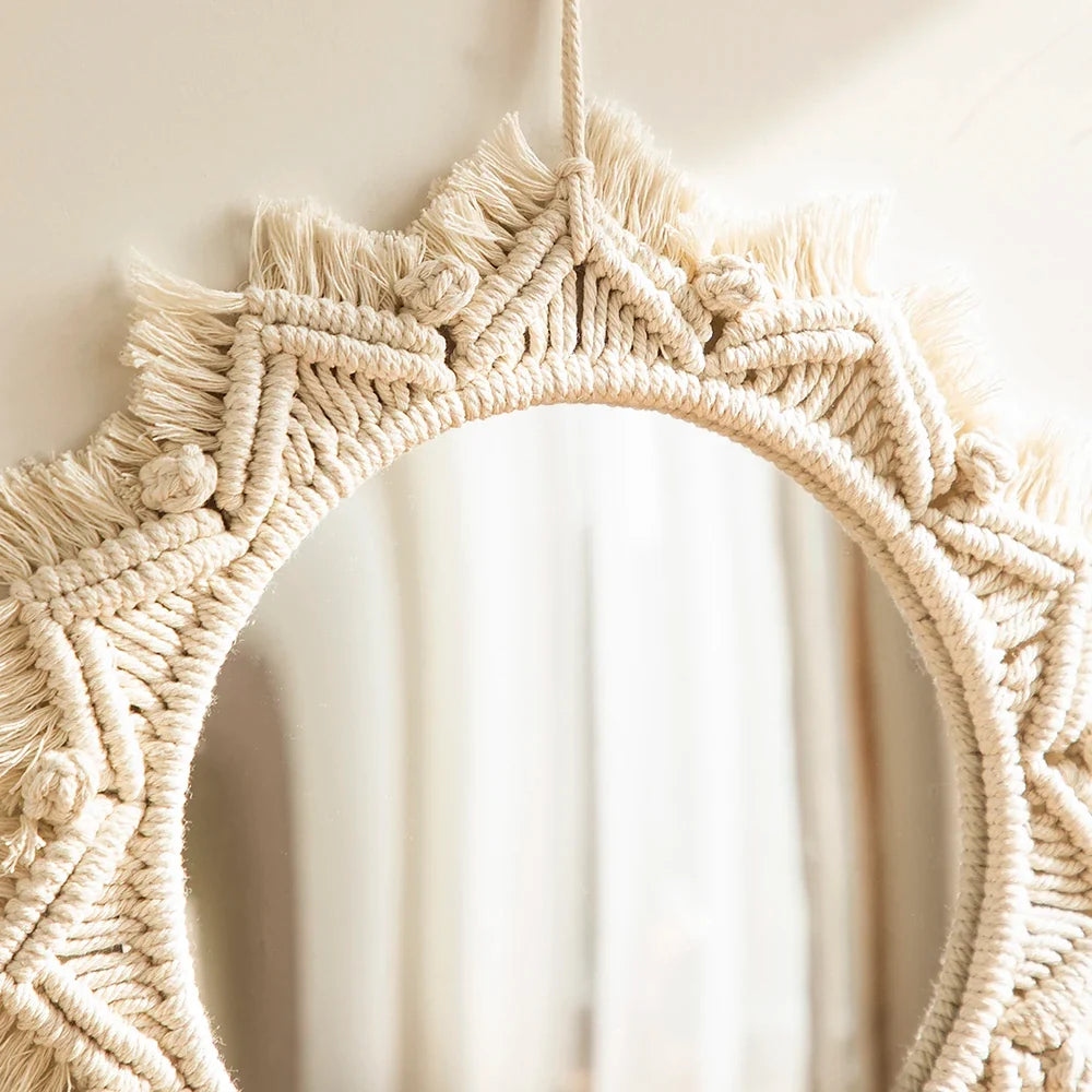 Boho decorative mirror in macrame for handcrafted wall decoration - view 3