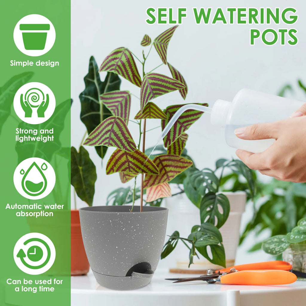 3 plastic self-watering flower jars with integrated tank - view 3