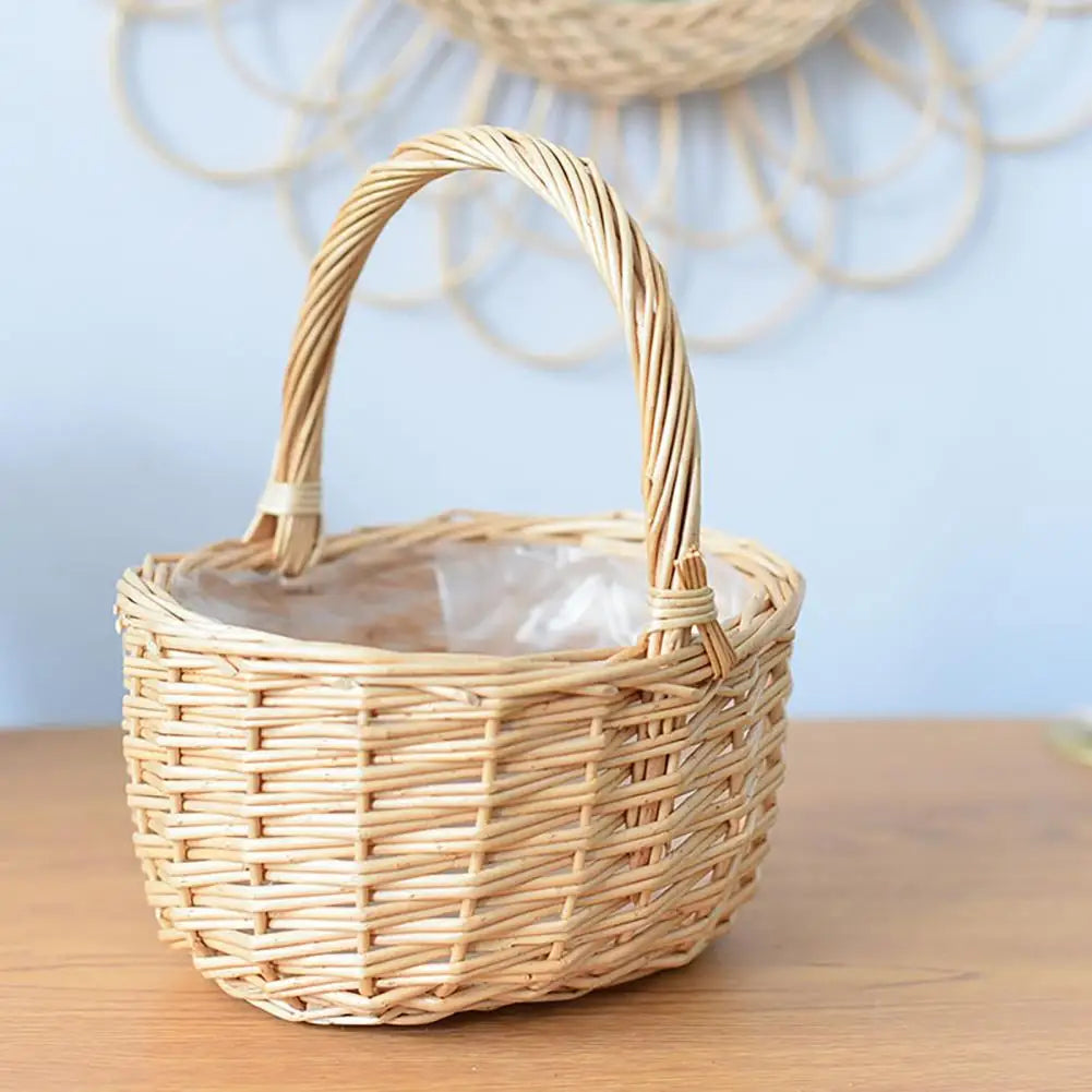Vintage storage basket in hand woven rattan for flowers and food - view 5