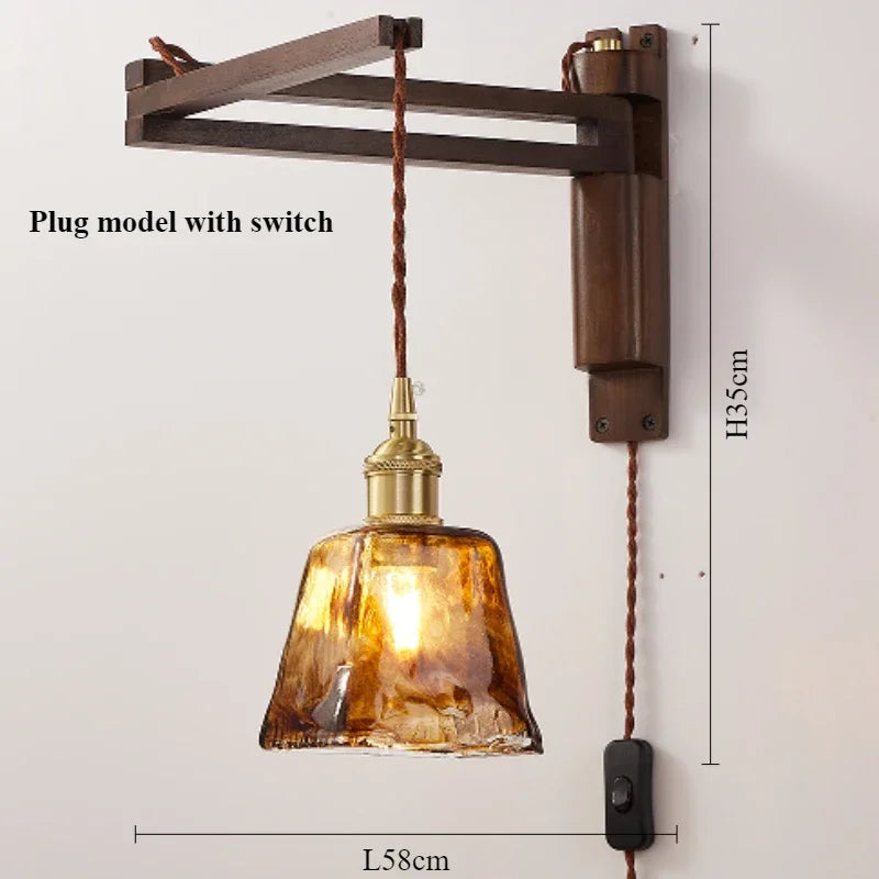Modern walnut wood lamp with decorative led light - G - With Plug / Warm Light 3000K