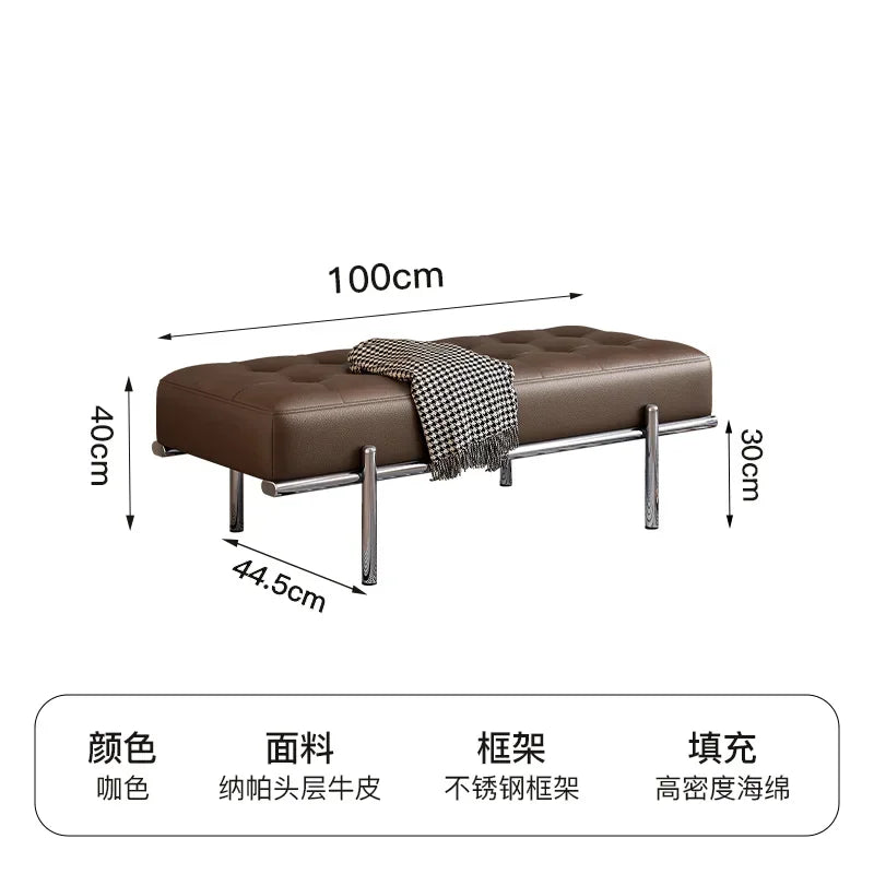 Stainless Steel Shoe Changing Bench, Long Stool, Italian Minimalist Leather, Bed-End Seat, Light, Luxury - 100x 44.5cm x 40cm 5