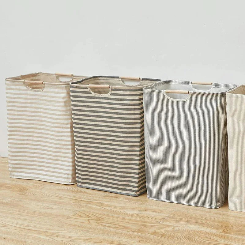 56*40*27CM Japanese Cotton Linen Dirty Clothes Basket, Folding Portable Fabric Laundry Basket，Bathroom Waterproof Storage Basket - view 2