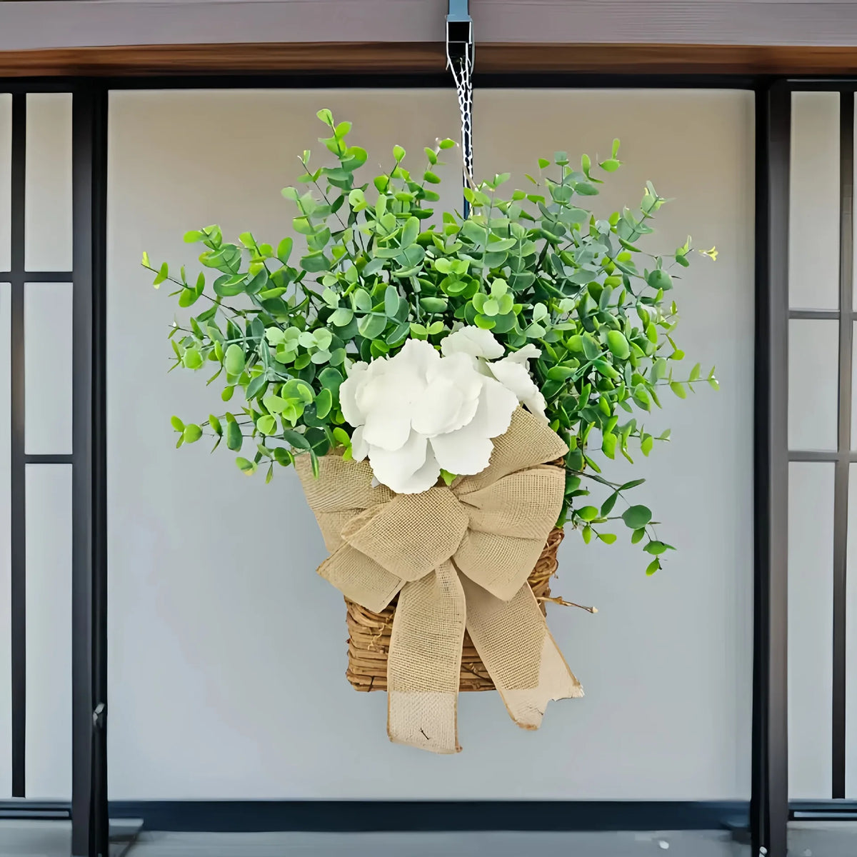 Spring crown in eucalyptus and decorative white flowers