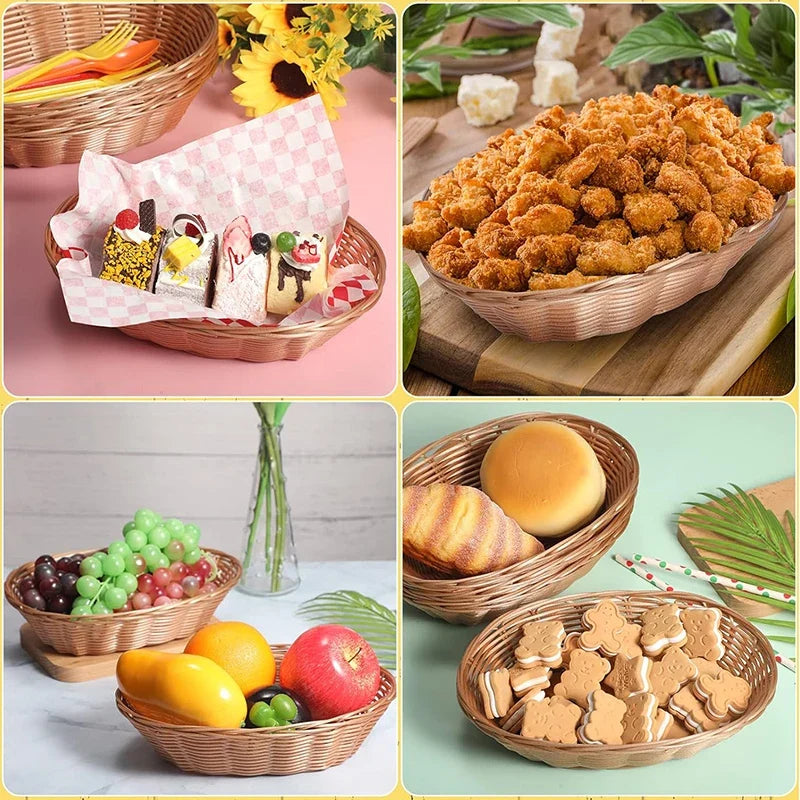 8/20Pcs Wicker Bread Baskets, Handwoven Oval Plastic Basket, Tabletop Fruit Vegetables Food Serving Basket for Home, Kitchen - view 6