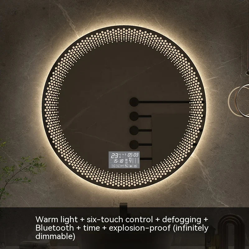 LED round mirror with adjustable backlight and intelligent anti-fog - Bluetooth chaleureux