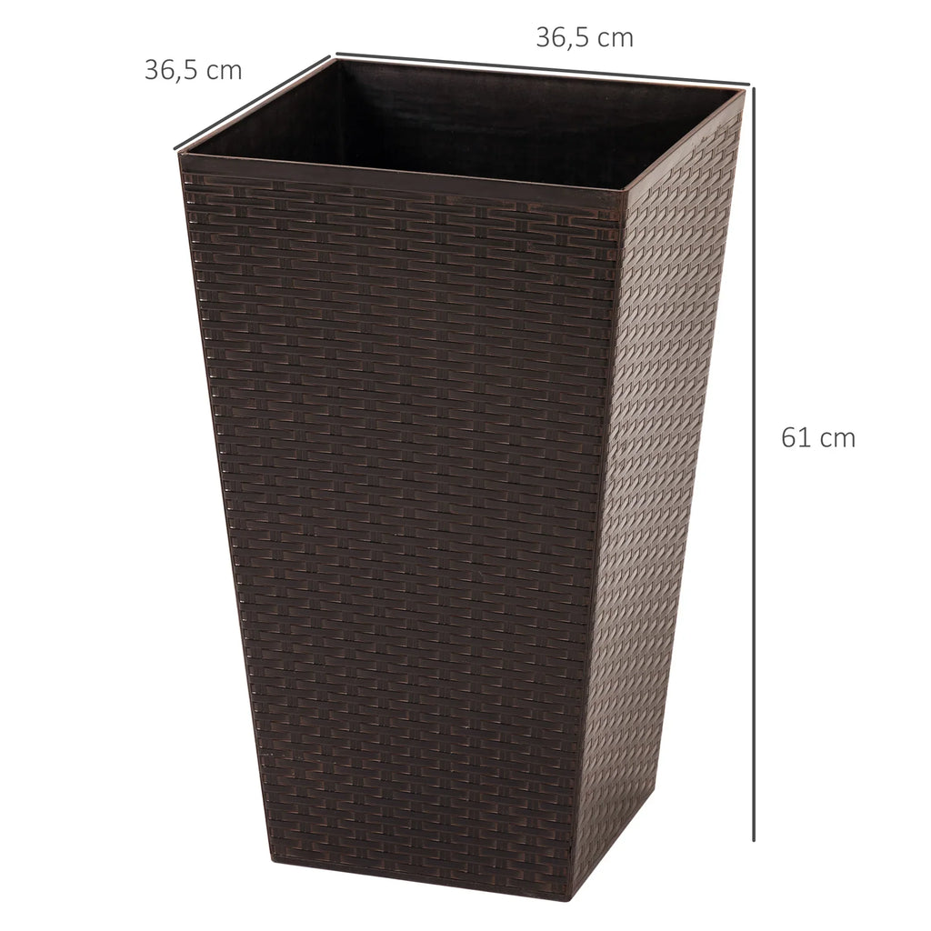 Outsunny Set of 3 Square Pots for Plants Flowers 3 Pot Mat Effect of Smile Rattan for Garden Terrace 36,5x36,5x61cm - view 3