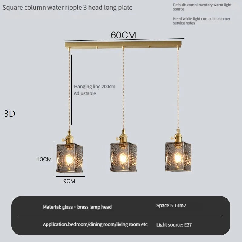 Vintage pendant light with crystal glass switch and shade - 3D longue / Warm White / 4 W (max. 100 W)