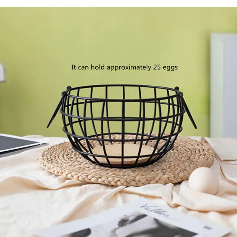 Ceramic Egg Storage Basket, Living Room, Fruit, Garlic, Hollow Metal Hen Shaped, Kitchen Organizer - view 2